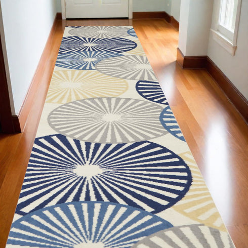 4' X 6' Blue and Ivory Geometric Power Loom Area Rug